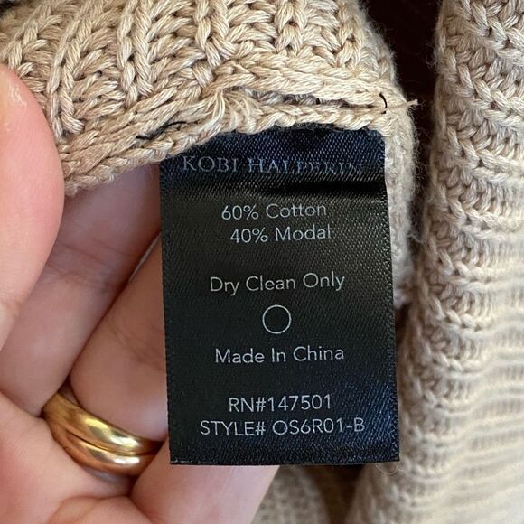 Kobi Halperin Tan Sleeveless Shawl Collar Draped Cotton Cardigan, Size L - Picture 5 of 7